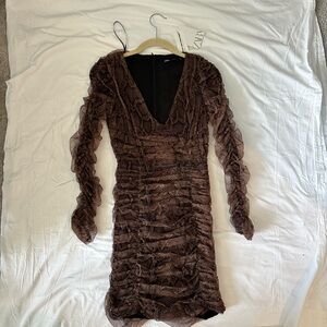Zara Brown Bodycon Dress with Bishop Sleeves